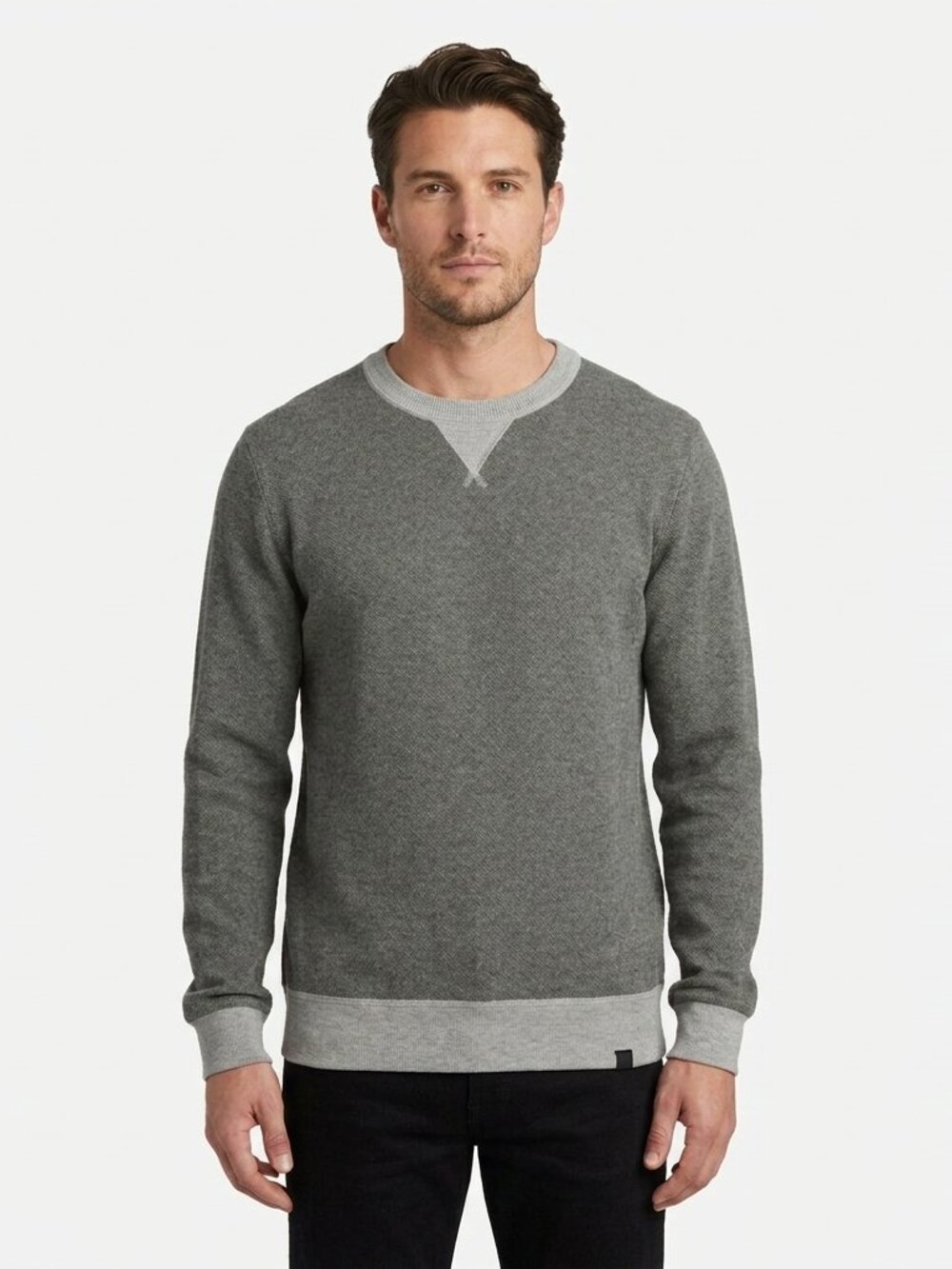 Profuomo Originale Gray Birds-Eye Cotton Merino Wool Crewneck Sweater - Men's M